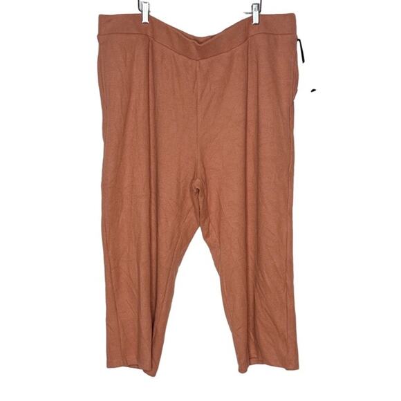 Women's Plus Size Ribbed Cropped Straight Leg Pants Ava & Viv Brown 2X (20W/22W) - Picture 4 of 7